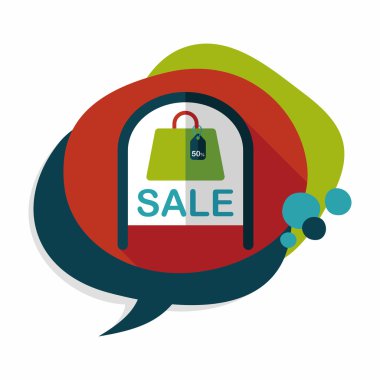 alışveriş mağazası Satılık işareti düz simgesi uzun gölge, eps10 ile