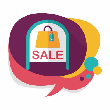 alışveriş mağazası Satılık işareti düz simgesi uzun gölge, eps10 ile