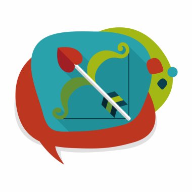 Sevgililer günü aşk tanrısı ok ve yayla düz simgesiyle uzun gölge, e