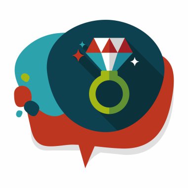 Sevgililer günü elmas yüzük düz simgesiyle uzun gölge, eps10