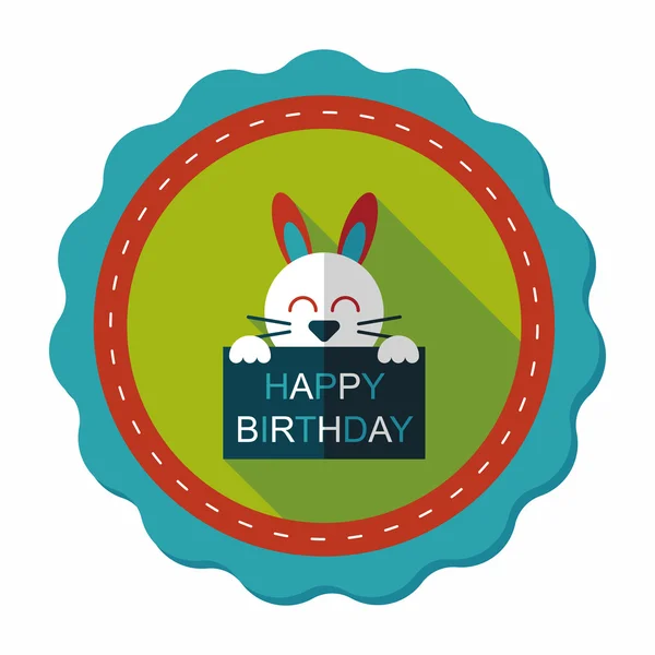 Happy birthday rabbit card flat icon with long shadow,eps10 — Stock Vector