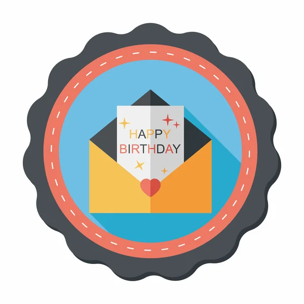 Feliz cumpleaños icono plano tarjeta con sombra larga, eps10 — Vector de stock