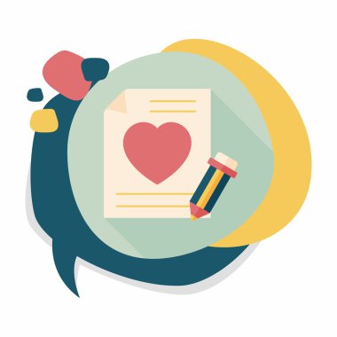 Sevgililer günü aşk mektubu düz simgesiyle uzun gölge, eps10