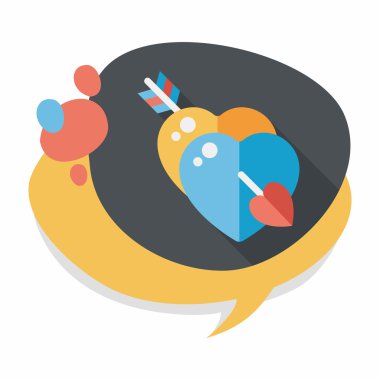 Sevgililer günü kalp ok ve yayla düz simgesi ile uzun gölge, e