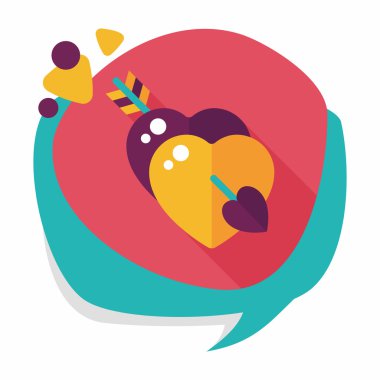 Sevgililer günü kalp ok ve yayla düz simgesi ile uzun gölge, e