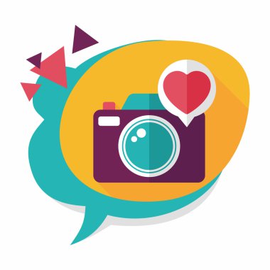 Sevgililer günü fotoğraf kamera düz simgesi ile uzun gölge, eps10