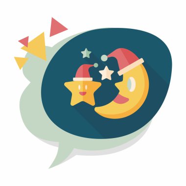 ay ve yıldız ile uzun gölge, ES'ler ile Noel şapka düz simgesi