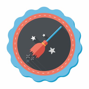 Cadı süpürge düz simgesi ile uzun gölge, eps10