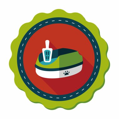 Evde beslenen hayvan kedi çöp kutusu düz simgesiyle uzun gölge, eps10