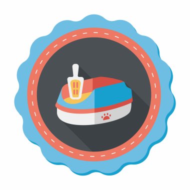 Evde beslenen hayvan kedi çöp kutusu düz simgesiyle uzun gölge, eps10