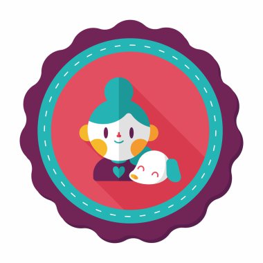 Evde beslenen hayvan köpek ve kız arkadaşlık düz simgesi ile uzun gölge, eps10