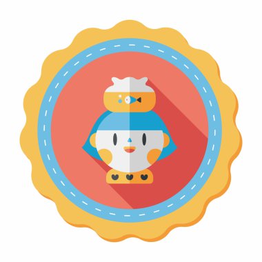 Evde beslenen hayvan balık ve kız arkadaşlık düz simgesi ile uzun gölge, eps10