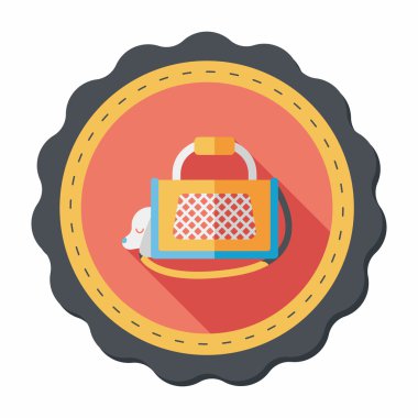 Evde beslenen hayvan köpek seyahat kafes düz simgesiyle uzun gölge, eps10