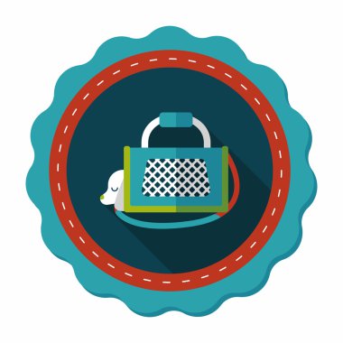 Evde beslenen hayvan köpek seyahat kafes düz simgesiyle uzun gölge, eps10