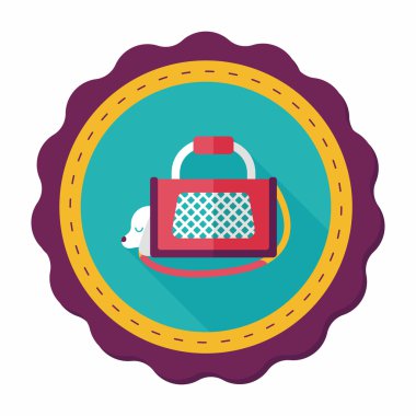 Evde beslenen hayvan köpek seyahat kafes düz simgesiyle uzun gölge, eps10