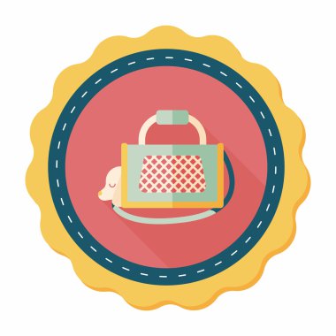 Evde beslenen hayvan köpek seyahat kafes düz simgesiyle uzun gölge, eps10