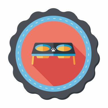 Evde beslenen hayvan köpek gıda kase düz simgesiyle uzun gölge, eps10