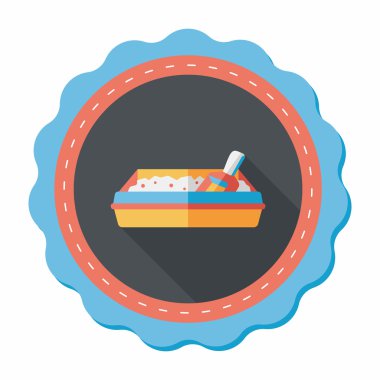 Evde beslenen hayvan kedi çöp kutusu düz simgesiyle uzun gölge, eps10