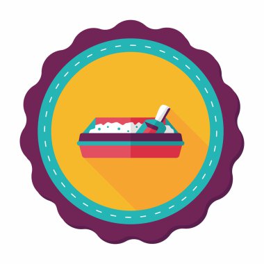 Evde beslenen hayvan kedi çöp kutusu düz simgesiyle uzun gölge, eps10