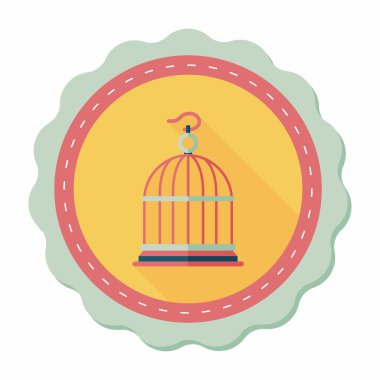 Evde beslenen hayvan kuş kafesi düz simgesi ile uzun gölge, eps10