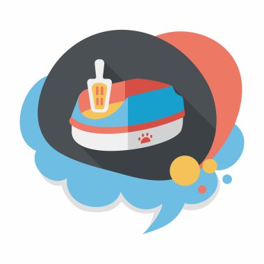 Evde beslenen hayvan kedi çöp kutusu düz simgesiyle uzun gölge, eps10