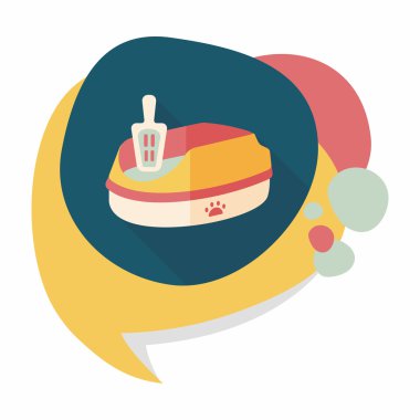 Evde beslenen hayvan kedi çöp kutusu düz simgesiyle uzun gölge, eps10