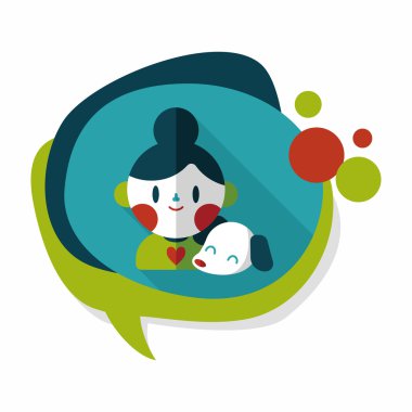 Evde beslenen hayvan köpek ve kız arkadaşlık düz simgesi ile uzun gölge, eps10