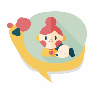 Evde beslenen hayvan köpek ve kız arkadaşlık düz simgesi ile uzun gölge, eps10