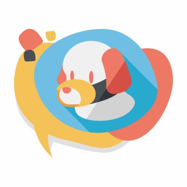 Evde beslenen hayvan köpek ağız kapak düz simgesiyle uzun gölge, eps10