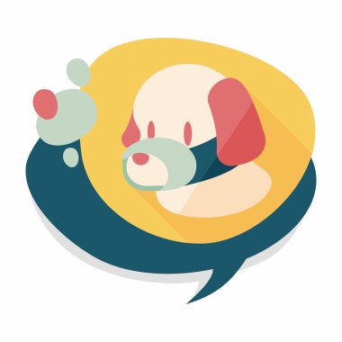 Evde beslenen hayvan köpek ağız kapak düz simgesiyle uzun gölge, eps10