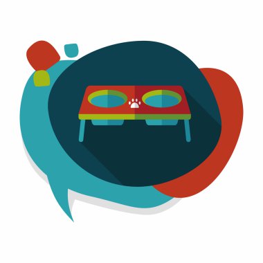 Evde beslenen hayvan köpek gıda kase düz simgesiyle uzun gölge, eps10