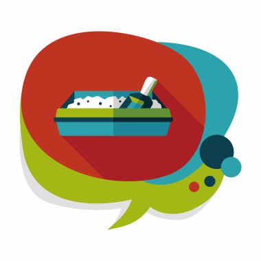 Evde beslenen hayvan kedi çöp kutusu düz simgesiyle uzun gölge, eps10