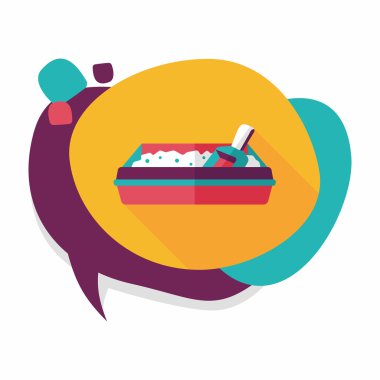 Evde beslenen hayvan kedi çöp kutusu düz simgesiyle uzun gölge, eps10