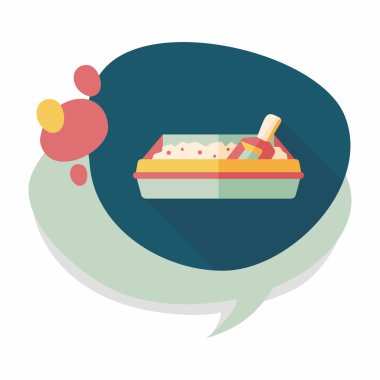 Evde beslenen hayvan kedi çöp kutusu düz simgesiyle uzun gölge, eps10