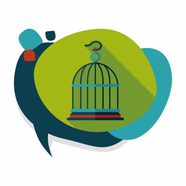 Evde beslenen hayvan kuş kafesi düz simgesi ile uzun gölge, eps10