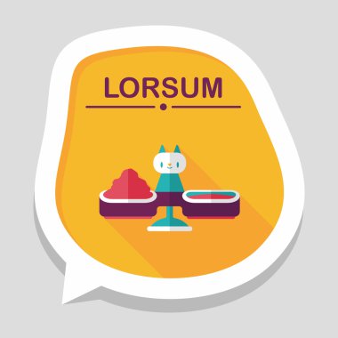 Evde beslenen hayvan kedi gıda kase düz simgesiyle uzun gölge, eps10