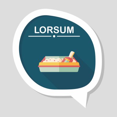 Evde beslenen hayvan kedi çöp kutusu düz simgesiyle uzun gölge, eps10