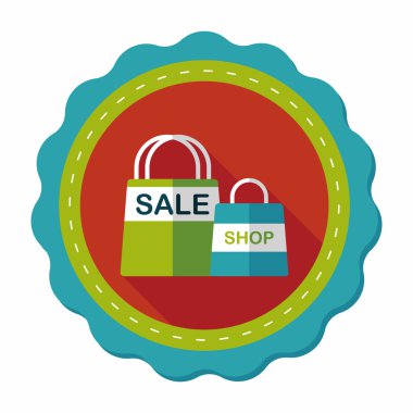 kağıt çanta düz simgesi uzun gölge, eps10 ile alışveriş