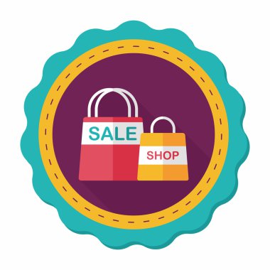 kağıt çanta düz simgesi uzun gölge, eps10 ile alışveriş