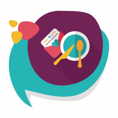 düğün davetiyesi ve bulaşık takımı düz simgesi, uzun gölge, eps10