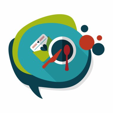 düğün davetiyesi ve bulaşık takımı düz simgesi, uzun gölge, eps10