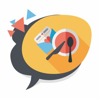 düğün davetiyesi ve bulaşık takımı düz simgesi, uzun gölge, eps10