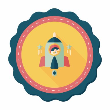 Uzay roket ve astronot uzun gölge, eps10 düz simgesi