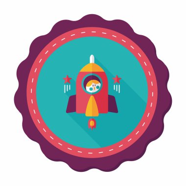 Uzay roket ve astronot uzun gölge, eps10 düz simgesi