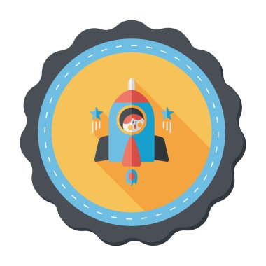 Uzay roket ve astronot uzun gölge, eps10 düz simgesi