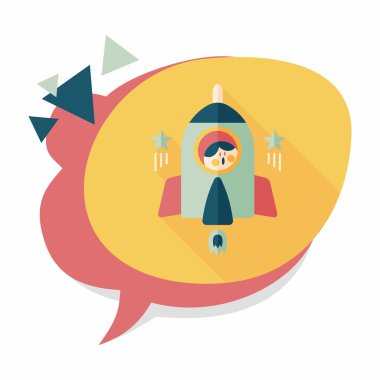 Uzay roket ve astronot uzun gölge, eps10 düz simgesi