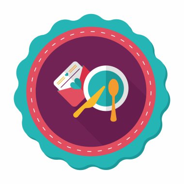 düğün davetiyesi ve bulaşık takımı düz simgesi, uzun gölge, eps10