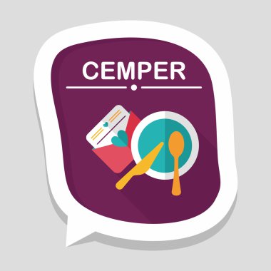 düğün davetiyesi ve bulaşık takımı düz simgesi, uzun gölge, eps10