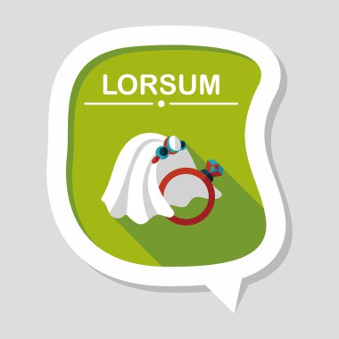 Gelin peçe ve elmas yüzük düz simgesiyle uzun gölge, eps10