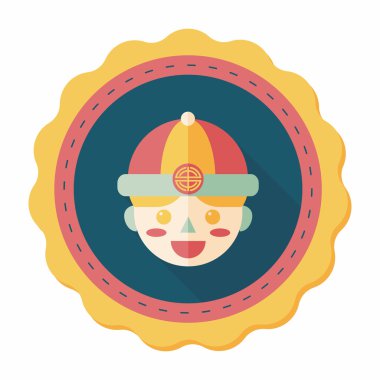 Çin yeni yılı çocuk düz simgesi ile uzun gölge, eps10